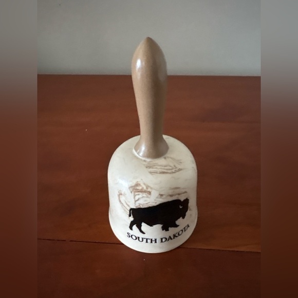 Vintage South Dakota Buffalo Souvenir Hand Bell | Rustic Stone Style - Picture 3 of 6